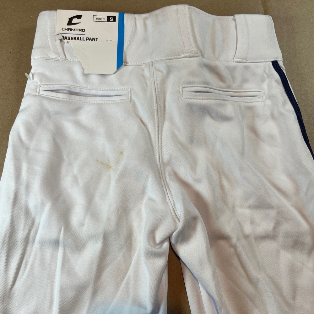 Champro Youth Small White Baseball Pants Navy Blue Piping Adjustable Hem NWT - Picture 5 of 11
